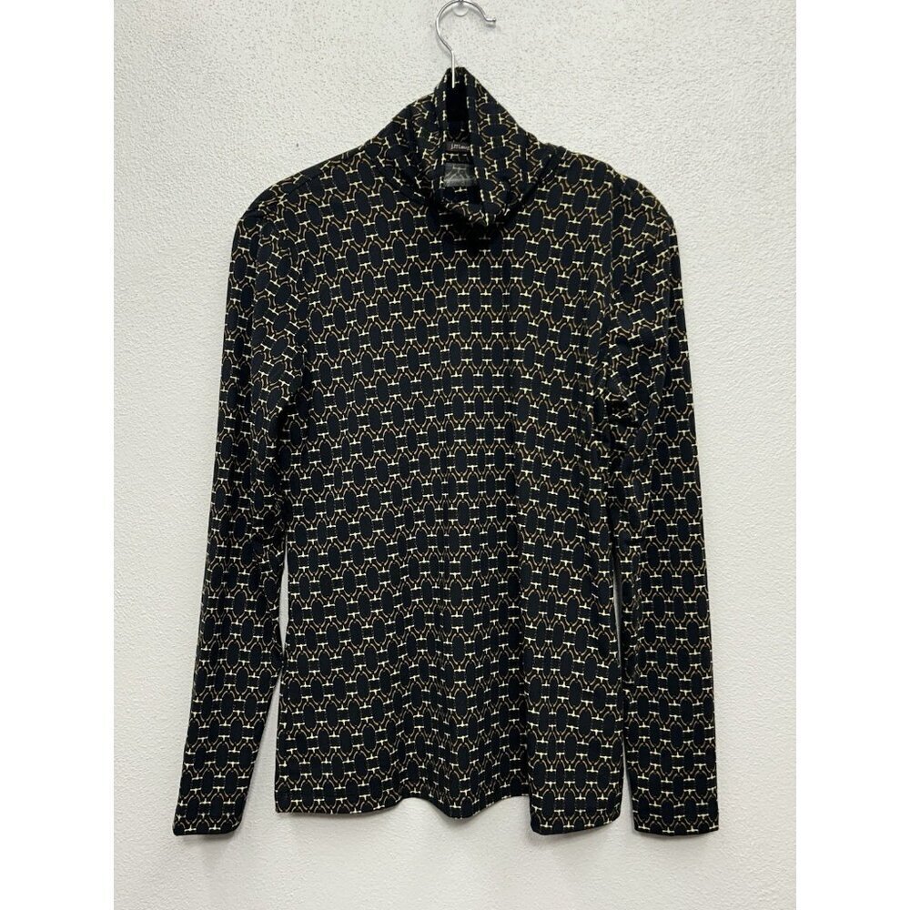 J McLaughlin Turtleneck Shirt Womens XS Black Brown Signet Lock Nora Jersey Knit